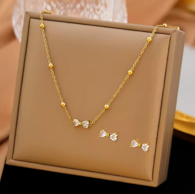 Crystal Bow Necklace and Earrings