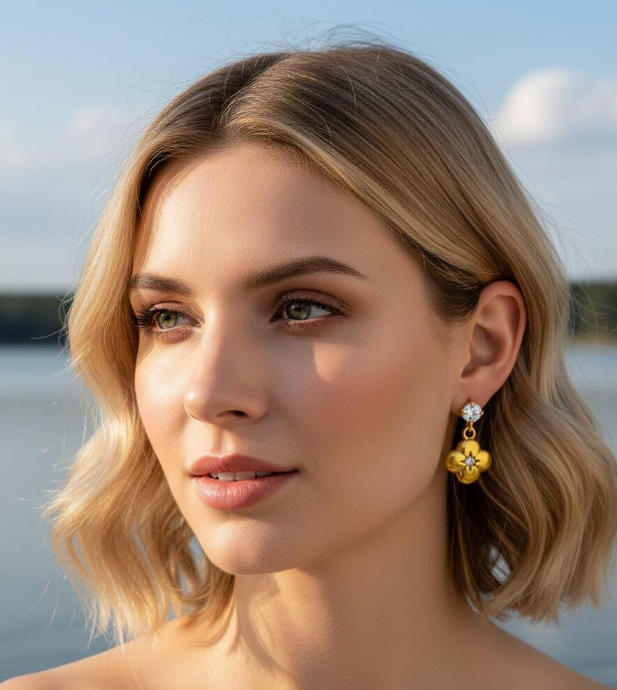 Golden Flower Drop Earrings