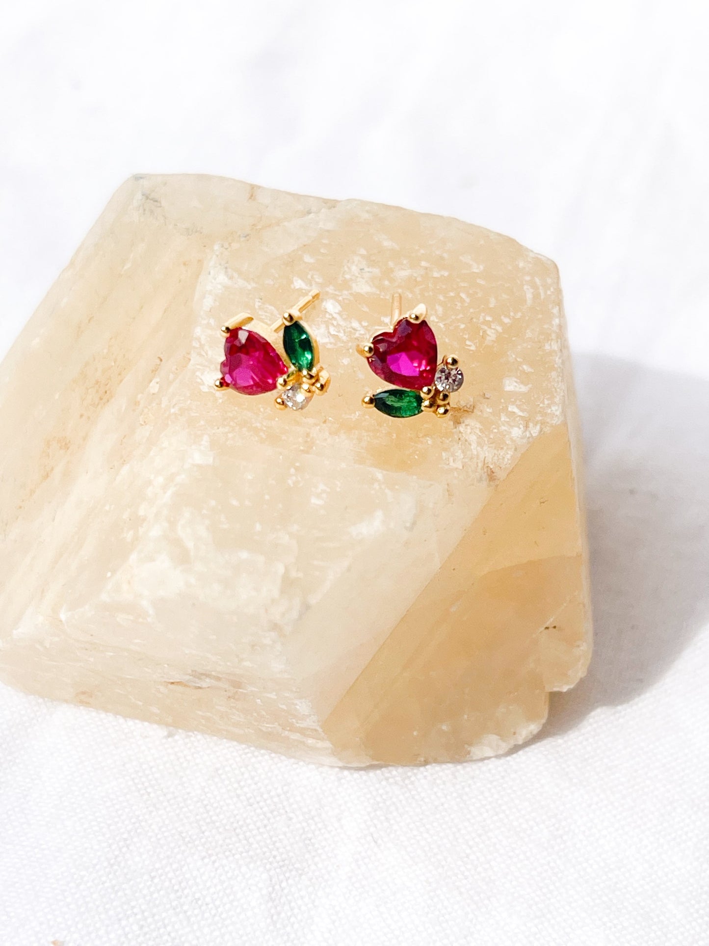 Sterling silver pink heart stud earring image 0