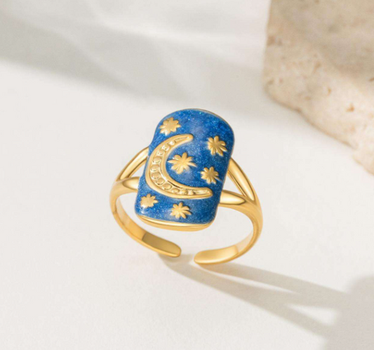 Moon & Stars Enamel Ring