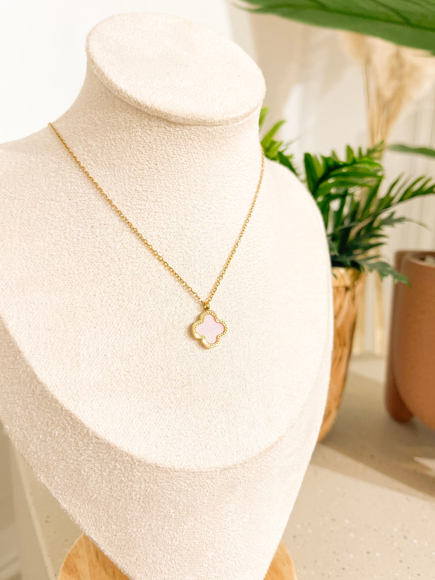 Double Sided Clover Necklace - Pink and Black