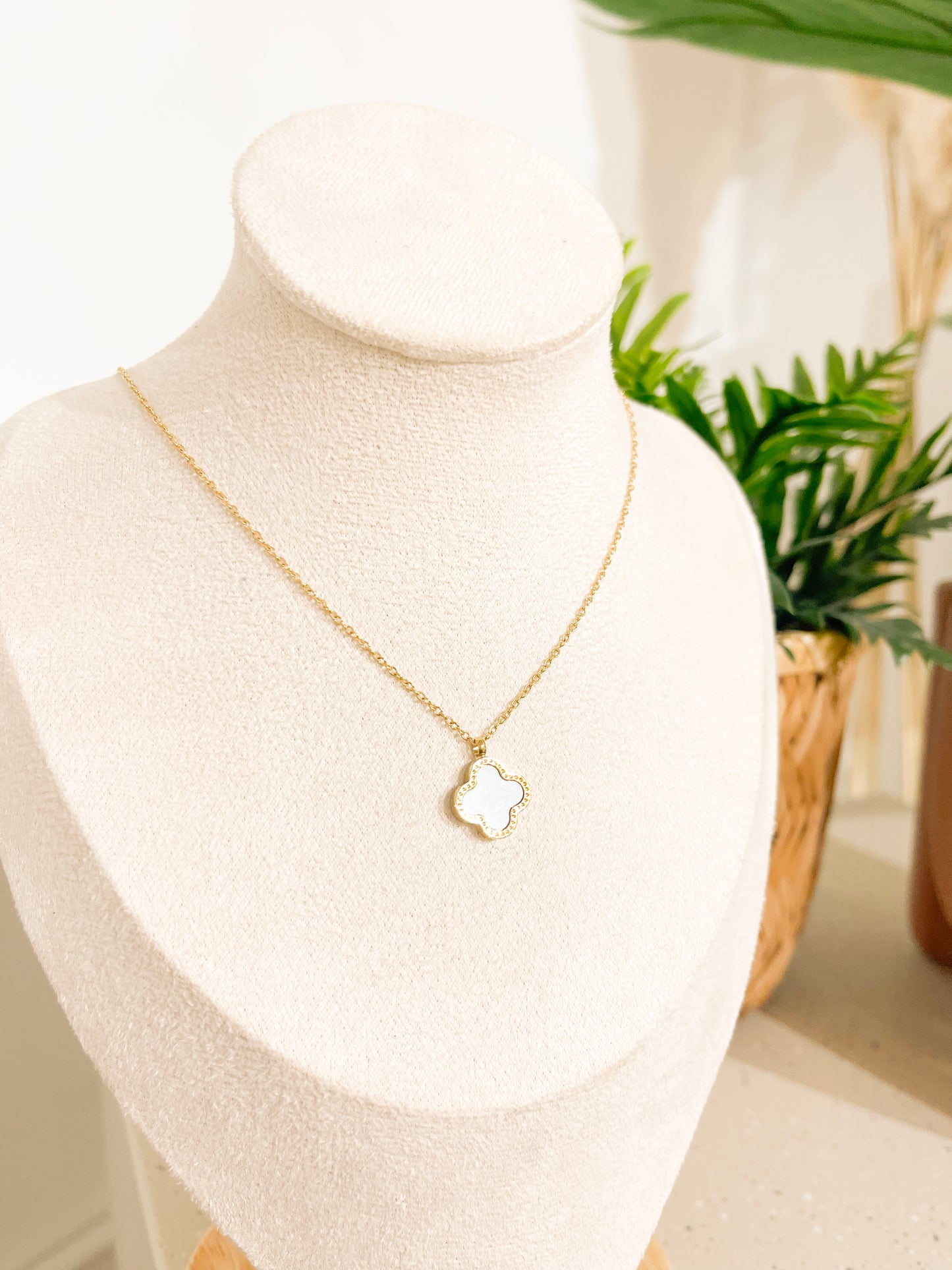 Double Sided Clover Necklace - White and Black