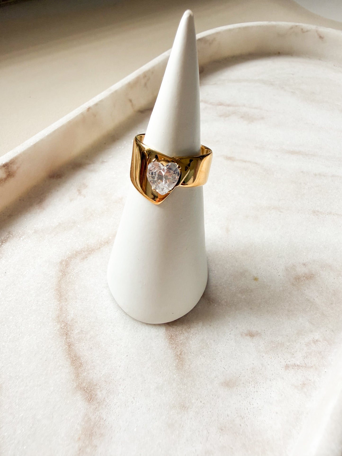 Crystal Heart Signet Ring