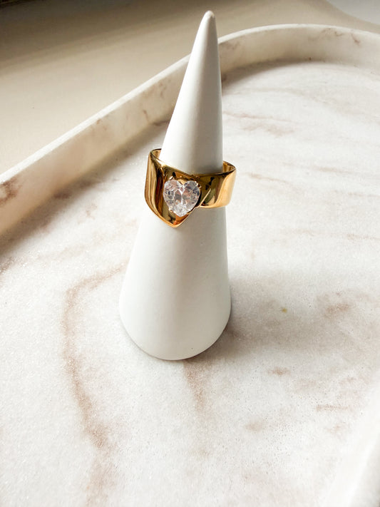 Crystal Heart Signet Ring
