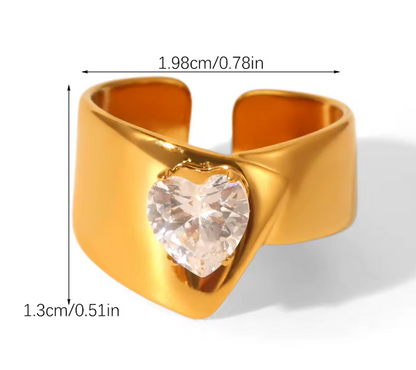 Crystal Heart Signet Ring