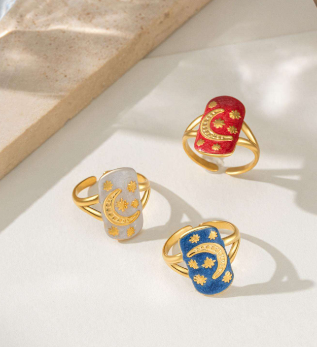 Moon & Stars Enamel Ring