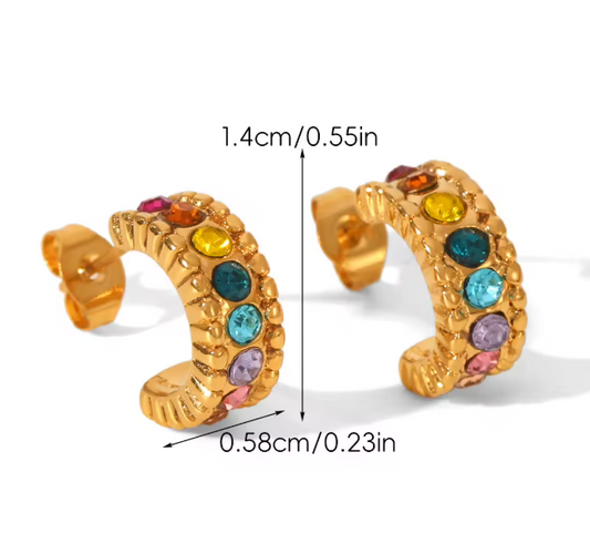 Rainbow Crystal Hoop Earrings