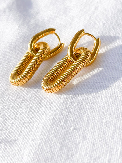 Double hoop rectangle groove earrings image 0
