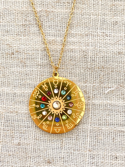 Gold Zodiac Disc Pendant Necklace image 0