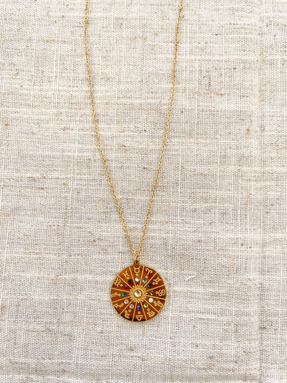 Gold Zodiac Disc Pendant Necklace image 2