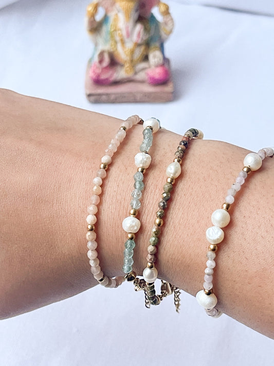 Unakite & Freshwater Pearls Bracelet image 1