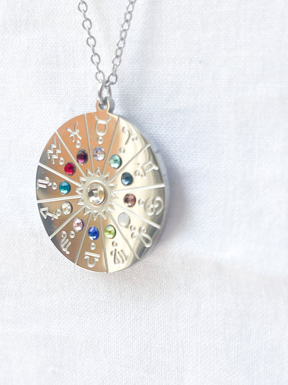 Silver Zodiac Disc Pendant Necklace image 1