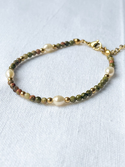 Unakite & Freshwater Pearls Bracelet image 0