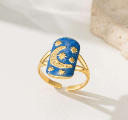 Moon & Stars Enamel Ring