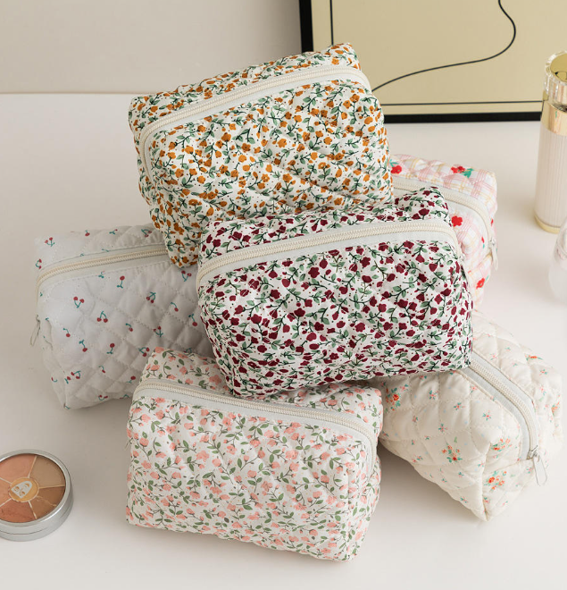 Quilted Floral Makeup Bag