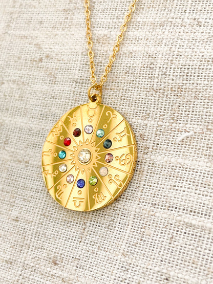 Gold Zodiac Disc Pendant Necklace image 1