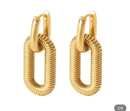 Double hoop rectangle groove earrings image 2