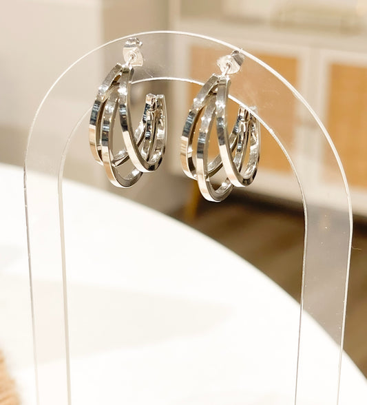 Silver Triple Semi Hoop Earring image 0