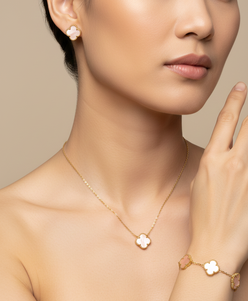 Pink Shell Clover Necklace