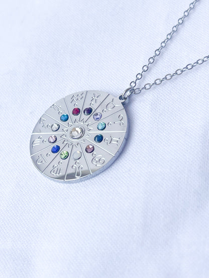 Silver Zodiac Disc Pendant Necklace image 2