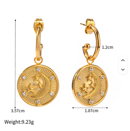 Moon & Stars Coin Drop Earrings.