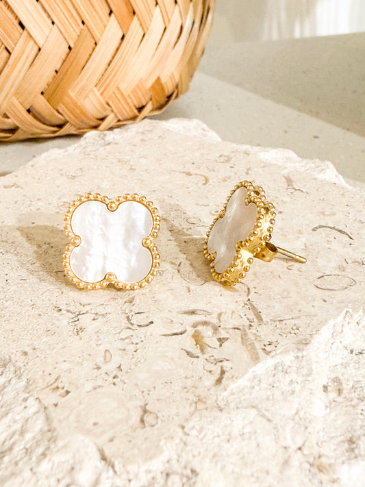 Mother Of Pearl Clover Stud Earrings