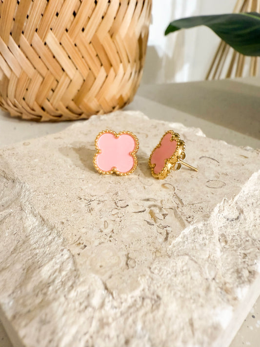 Pink Clover Stud Earrings