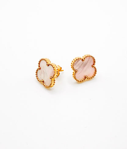 Pink Shell Clover Stud Earrings